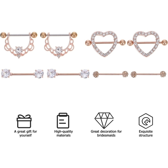 4 Pairs Women Papilla Studs Chic Shiny Breast Rings Body Piercing Jewelry - Picture 5 of 8